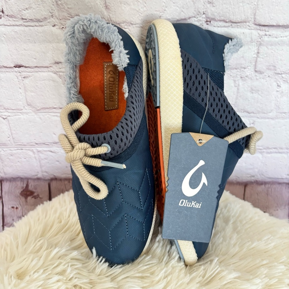 OLUKAI Mahiki Navy Sherpa-Trimmed Slipper Sneaker--7